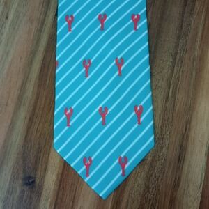Simply Southern Tie Mens Necktie Aqua Blue Lobster All Over Print Preppy Coastal